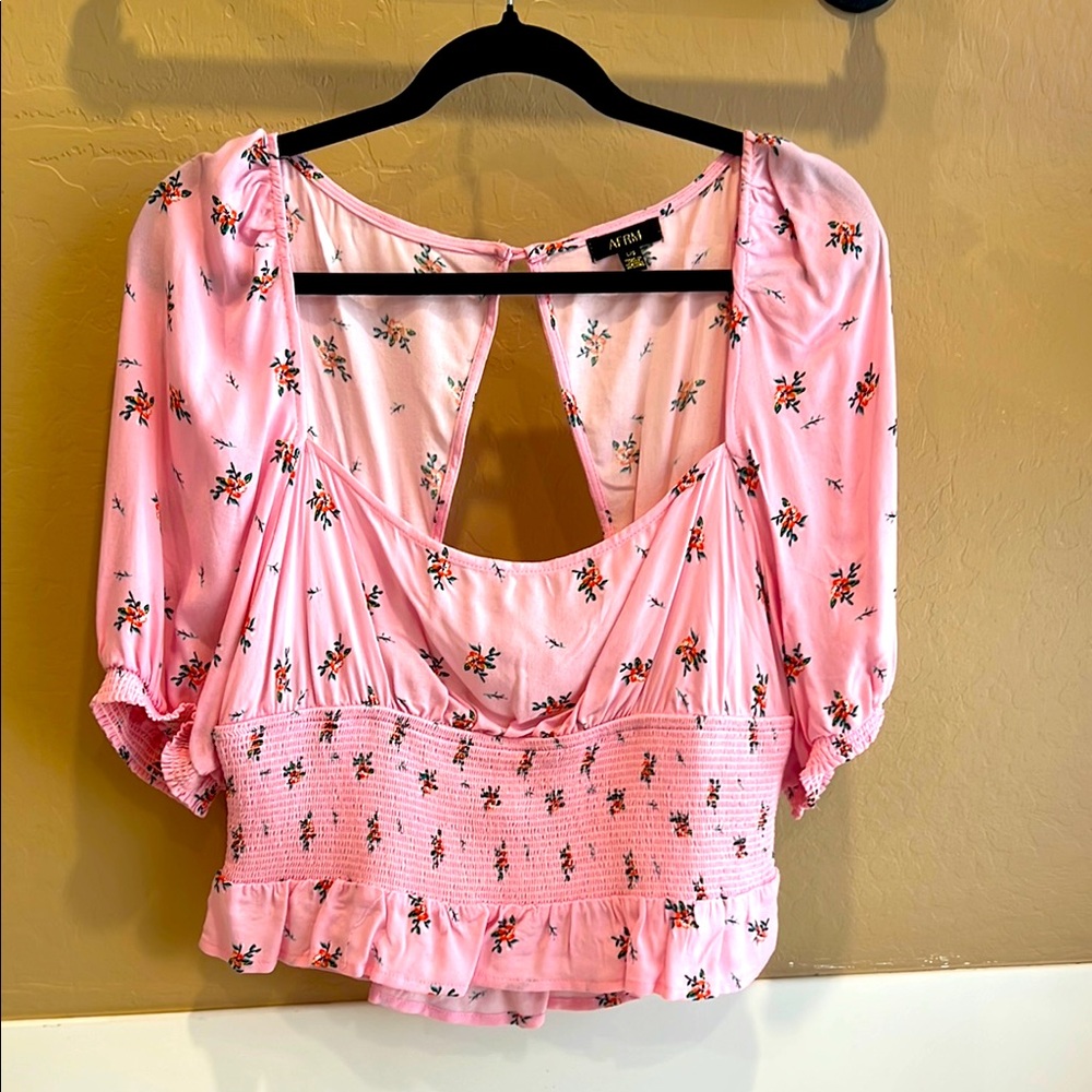 AFRM Haley Floral Pink Crop Top - Large